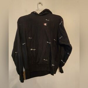 Champion reverse weave black aop hoodie size mens large